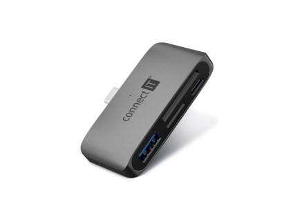 CONNECT IT Dokovací stanice CompactPRO USB-C, 1xUSB-A, 1xUSB-C, MicroSD/SD, šedá