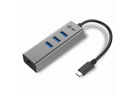i-tec USB-C Metal 3-portový HUB s Gigabit Ethernet adapterem