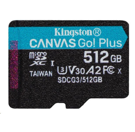 Kingston MicroSDXC karta 512GB Canvas Go! Plus, R:170/W:90MB/s, Class 10, UHS-I, U3, V30, A2