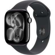 Apple Watch Series 11 GPS 46mm Jet Black Aluminium Case with Black Sport Band - S/M