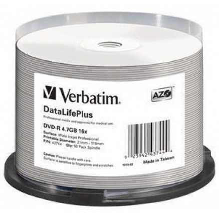 VERBATIM DVD-R(50-Pack)Spindle/Printable/16x/4.7GB/WIDE PRINTABLE SURFACE NON-ID