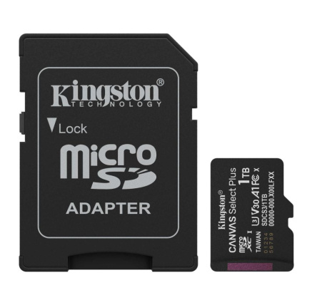 Kingston MicroSDXC karta 1TB Canvas Select Plus, U3, V30, A1, SD Adaptér