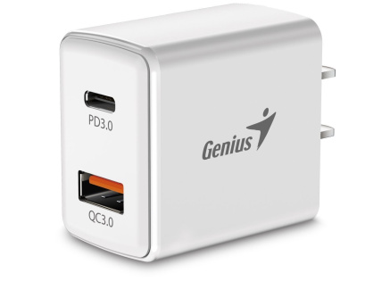GENIUS nabíječka PD-20AC, 20W, rychlé nabíjení, USB-C PD3.0, USB-A QC3.0, bílá GENIUS nabíječka PD-20AC, 20W, rychlé nabíjení, USB-C PD3.0, USB-A QC3.0, bílá