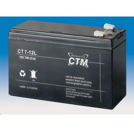 Baterie - CTM CT 12-7L (12V/7Ah - Faston 250), životnost 5let Baterie - CTM CT 12-7L (12V/7Ah - Faston 250), životnost 5let