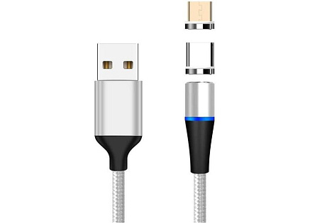 PremiumCord Magnetický micro USB a USB-C nabíjecí a datový kabel, 1m, stříbrná