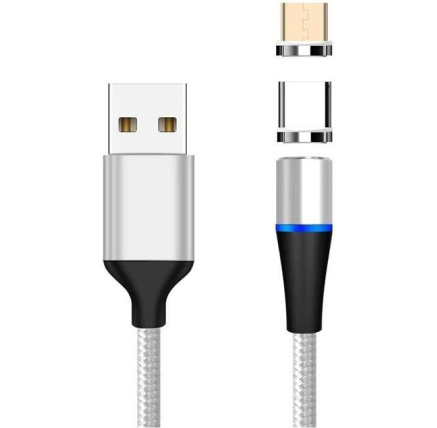 PremiumCord Magnetický micro USB a USB-C nabíjecí a datový kabel, 1m, stříbrná PremiumCord Magnetický micro USB a USB-C nabíjecí a datový kabel, 1m, stříbrná