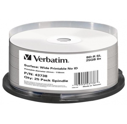 VERBATIM BD-R(25-pack)Blu-Ray/spindle/6x/25GB/Printable/No ID