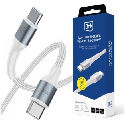 3mk kabel Hyper Cable N-SERIES C to C 1m 20V/5A 100W White / Black 3mk kabel Hyper Cable N-SERIES C to C 1m 20V/5A 100W White / Black