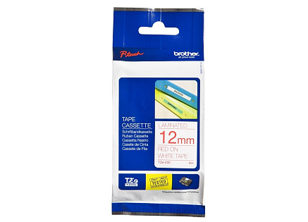 BROTHER TZE232 - kazeta TZ šířky 12mm, laminovaná TZE-232, bílá/červené písmo