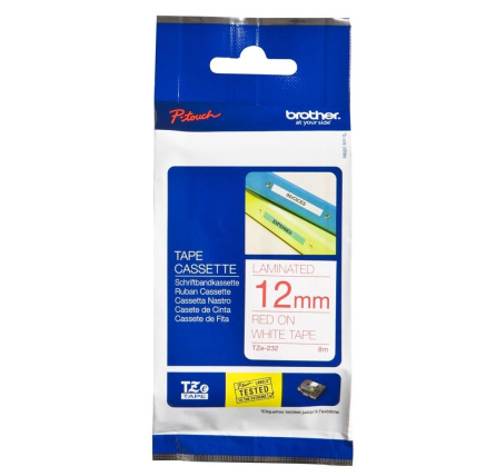 BROTHER TZE232 - kazeta TZ šířky 12mm, laminovaná TZE-232, bílá/červené písmo BROTHER TZE232 - kazeta TZ šířky 12mm, laminovaná TZE-232, bílá/červené písmo