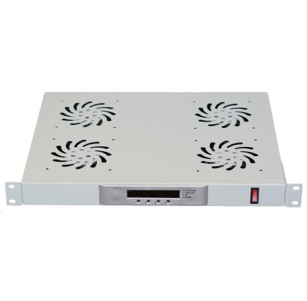 LEXI-Net 19" ventilační jednotka 1U, 4 ventilátory, LCD, digitální termostat, hloubka 350mm, šedá