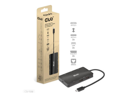 Club3D Dokovací stanice USB-C 7v1, 2xDP, 2xUSB-C, 2xUSB, 1xRJ45, černá