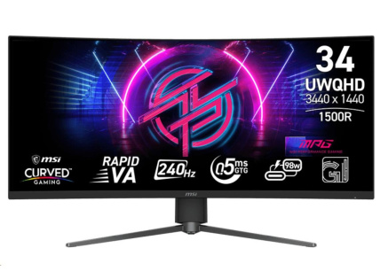MSI LCD MPG 346CQRF X24, 34", VA, 3440x1440, 240Hz, 0.5ms, HDMI, DP, USB, VESA, Audio, Black