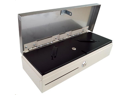 Virtuos pokladní zásuvka Flip-top FT-460C3 - s kabelem, se zamykacím krytem, NEREZ víko, bílá Virtuos pokladní zásuvka Flip-top FT-460C3 - s kabelem, se zamykacím krytem, NEREZ víko, bílá