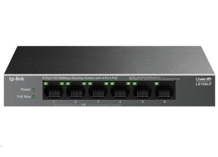 TP-Link LiteWave switch LS106LP (6x100Mb/s, 4xPoE, 41W, fanless)