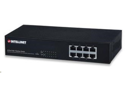 Intellinet 8-Port 10/100 PoE+ Switch, 66W PoE budget