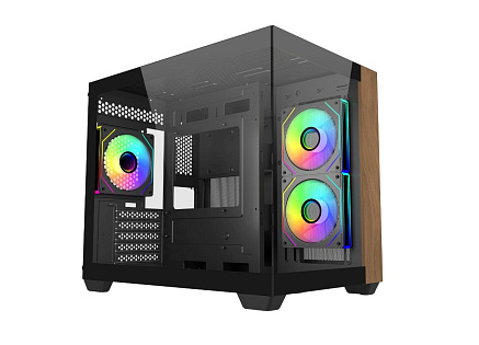 Cooler Master case Elite 481 Wood, mATX, Průhledná bočnice, 3x 120mm ARGB Fan, Černá