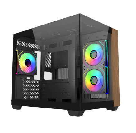 Cooler Master case Elite 481 Wood, mATX, Průhledná bočnice, 3x 120mm ARGB Fan, Černá