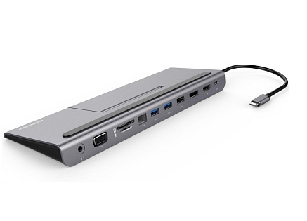 PREMIUMCORD Dokovací stanice USB-C 8v1, 1xDP, 1xHDMI, 1xVGA, 1xUSB-C, 3xUSB, 1xRJ45, šedá PREMIUMCORD Dokovací stanice USB-C 8v1, 1xDP, 1xHDMI, 1xVGA, 1xUSB-C, 3xUSB, 1xRJ45, šedá