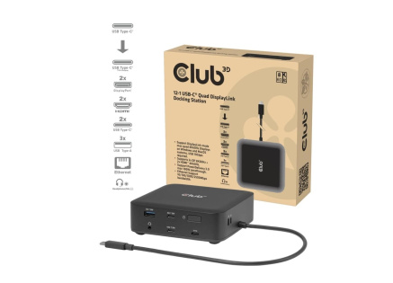 Club3D Dokovací stanice USB-C 12v1, 2xHDMI, 2xDP, 2xUSB-C, 1xUSB-C PD, 3xUSB, 1xRJ45, 1x3.5mm, černá