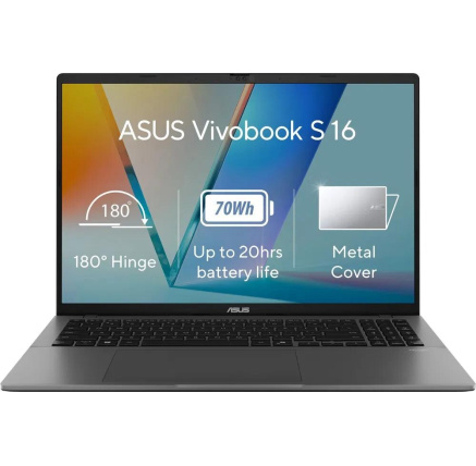 ASUS NTB Vivobook S16 (S3607CA-RP064W), Ultra 5 225H, 16" 1920x1200, 16GB, 1TB SSD, Intel, W11 Home, Matte Gray