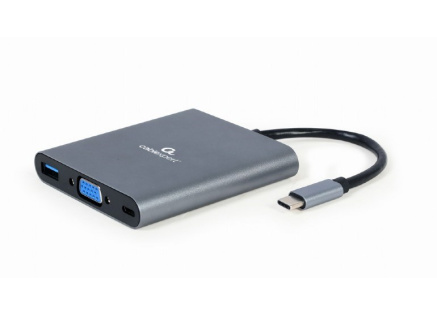 GEMBIRD CABLEXPERT USB-C 6-in-1 multi-port adapter (Hub3.1 + HDMI + VGA + PD + čtečka karet + stereo audio)