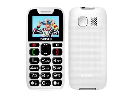 EVOLVEO EasyPhone, mobilní telefon pro seniory s nabíjecím stojánkem, bílá