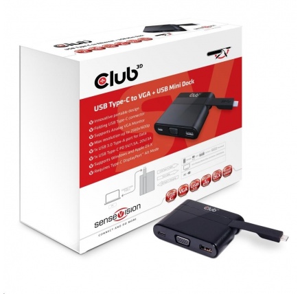 Club3D Dokovací stanice USB-C 3v1, 1xVGA, 1xUSB-C, 1xUSB, černá Club3D Dokovací stanice USB-C 3v1, 1xVGA, 1xUSB-C, 1xUSB, černá