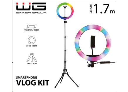 WG - Vlog Kit základní sada pro natáčení video blogů, s RGB LED světlem a tripodem 1,7 metru