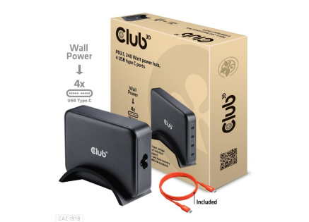 Club3D cestovní nabíječka 240W GaN technologie, 4xUSB-C, PPS + PD 3.1 Support