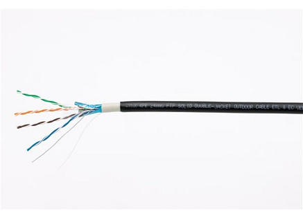 FTP kabel LYNX Cat5E, drát, dvojitý venkovní PE+PVC, černý, 305m cívka