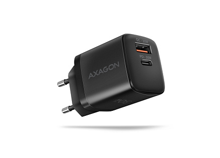 AXAGON ACU-PQ30, Sil nabíječka do sítě 30W, 2x port (USB-A + USB-C), PD3.0/PPS/QC4+/SFC/AFC/Apple, černá
