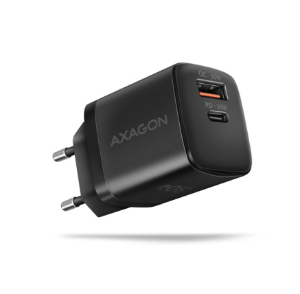 AXAGON ACU-PQ30, Sil nabíječka do sítě 30W, 2x port (USB-A + USB-C), PD3.0/PPS/QC4+/SFC/AFC/Apple, černá AXAGON ACU-PQ30, Sil nabíječka do sítě 30W, 2x port (USB-A + USB-C), PD3.0/PPS/QC4+/SFC/AFC/Apple, černá