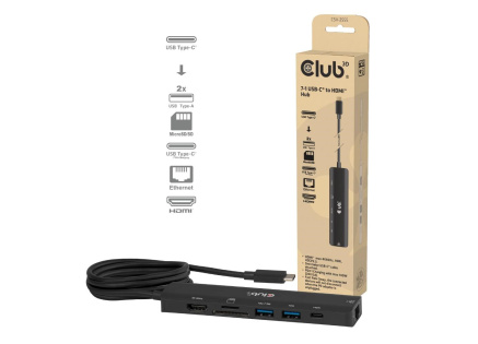 Club3D hub USB-C, 7-in-1 hub s 2x USB, 1xHDMI, 1xUSB-C PD, RJ45, microSD/SD, 140W, 4K60Hz, 1m kabel
