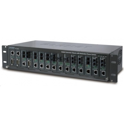 Planet MC-1500R, 15 slotů pro media konverotry, 19"/2,5U, napájení AC 230V, možno dokoupit DC 48V zdroj (redundance)