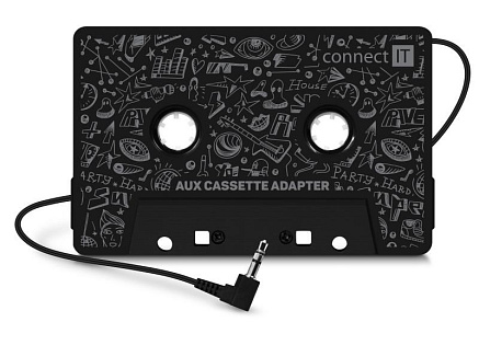 CONNECT IT AUX kazetový adaptér, 3,5 mm jack, černá