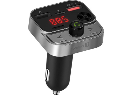 CONNECT IT InCarz Bezdrátový FM transmitter, 2x USB-A + 1x USB-C, Stříbrno-černá