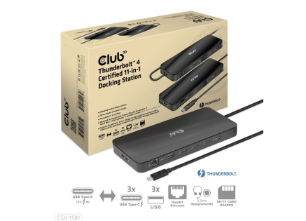 Club3D Dokovací stanice USB-C 11v1, 2xDP, 3xUSB-C, 3xUSB, 1xRJ45, čtečka SD karet, černá
