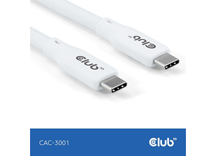 Club3D Kabel USB-C 4.0, 20Gbps, 4K60Hz, PD 240W, 2m, bílá