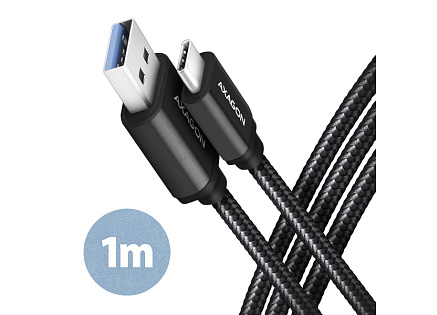 AXAGON BUCM3-AM10AB, SPEED kabel USB-C  USB-A, 1m, USB 3.2 Gen 1, 3A, ALU, oplet, černý
