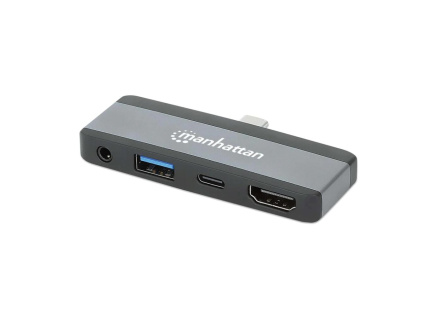 MANHATTAN Dokovací stanice USB-C 4v1, 1xHDMI, 1xUSB-C, 1xUSB, 1x3.5mm, šedá