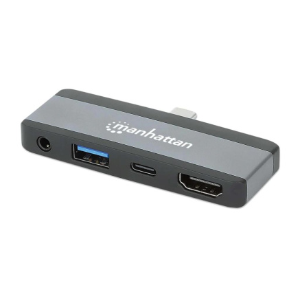 MANHATTAN Dokovací stanice USB-C 4v1, 1xHDMI, 1xUSB-C, 1xUSB, 1x3.5mm, šedá