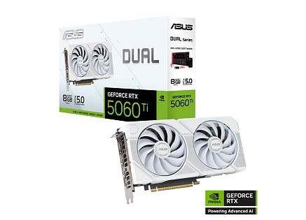 ASUS VGA NVIDIA GeForce RTX 5060 Ti DUAL 8G WHITE, 16GB GDDR7, 3xDP, 1xHDMI