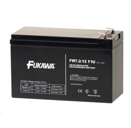 Baterie - FUKAWA FW 7,2-12 F1U (12V/7,2 Ah - Faston 187), konektor - 4.8mm, životnost 5let