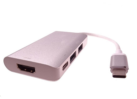 PREMIUMCORD Převodník USB3.1 typ C na HDMI + 2xUSB3.0 + PD charge, Aluminium pouzdro