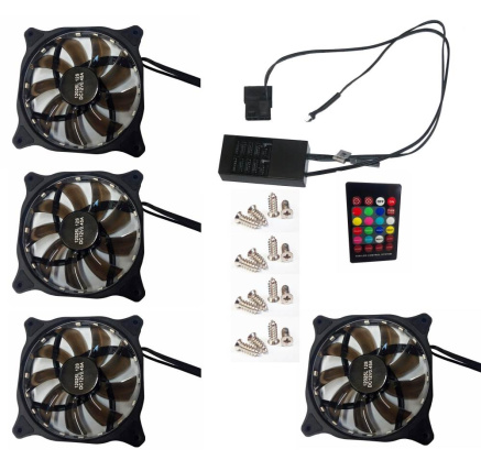 EUROCASE ventilátor RGB 120mm (spot Led), set 4ks + controller