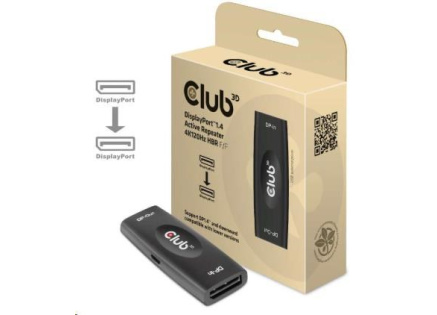 Club3D Adaptér aktivní DisplayPort 1.4 Repeater 4K120HZ HBR3 (F/F), černá Club3D Adaptér aktivní DisplayPort 1.4 Repeater 4K120HZ HBR3 (F/F), černá