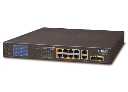 Planet GSD-1222VHP Switch, 8x PoE + 2x 1000Base-T + 2x SFP, LCD,VLAN, extend mód 10Mb do 250m, IEEE 802.3at 120W Planet GSD-1222VHP Switch, 8x PoE + 2x 1000Base-T + 2x SFP, LCD,VLAN, extend mód 10Mb do 250m, IEEE 802.3at 120W