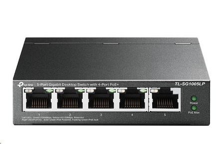 TP-Link switch TL-SG1005LP (5xGbE, 4xPoE+, 40W, fanless)