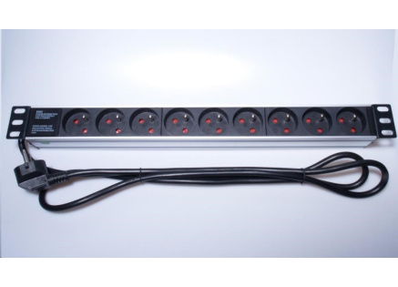 PremiumCord Panel napájecí do 19" racku 1U, 9x230V, 2m kabel